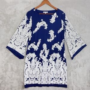 Sandra Darren Paisley Bell Sleeve Shift Dress Size 14 Cottagecore Whimsical